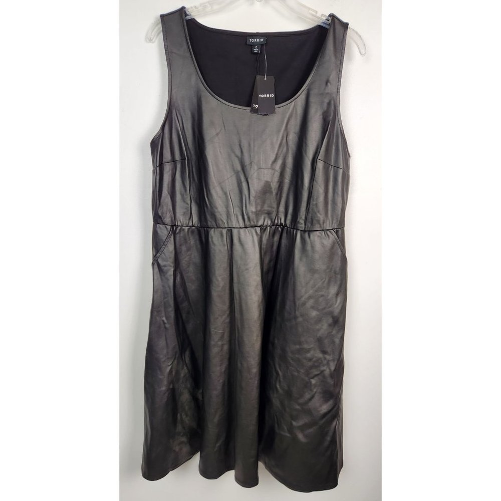 Torrid Women's Sz. 2 (18-20) Faux Black Leather Fit & Flare Sleeveless Dress NWT